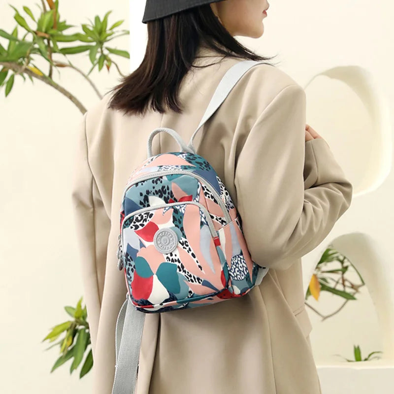 Vintage Print Nylon Mini Backpack for Girls