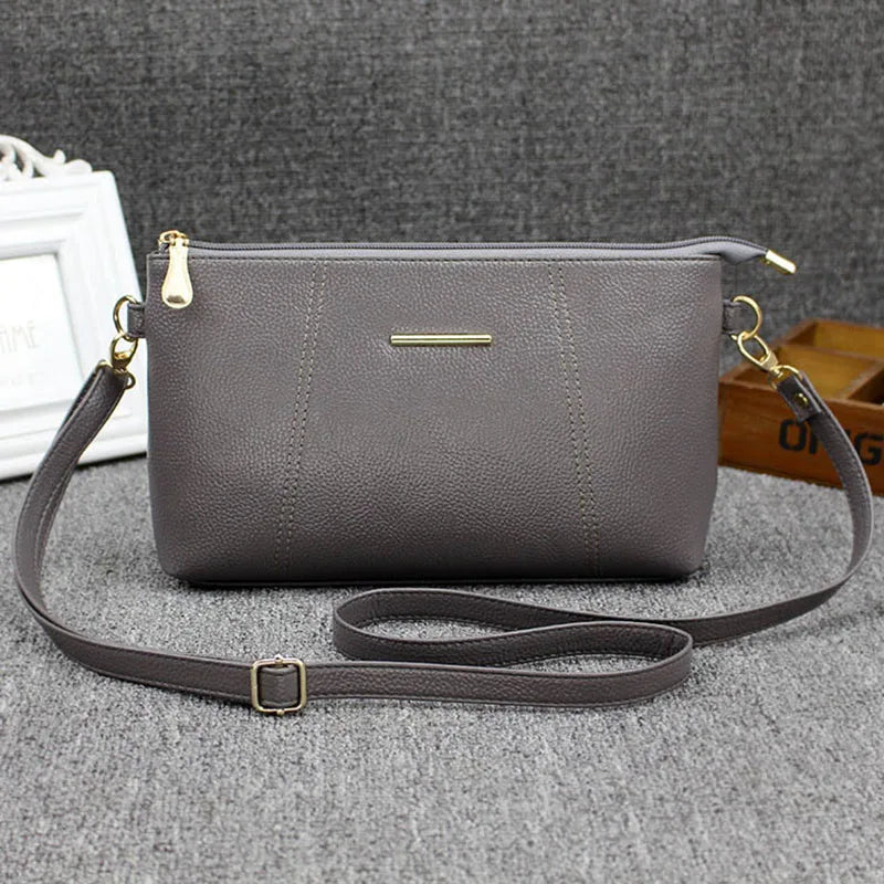 Women Messenger Bag PU Leather Handbag Zip Solid Casual Shoulder Bag