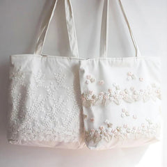 Floral Embroidery Book Bag Canvas Bags Women Luggage Organizer