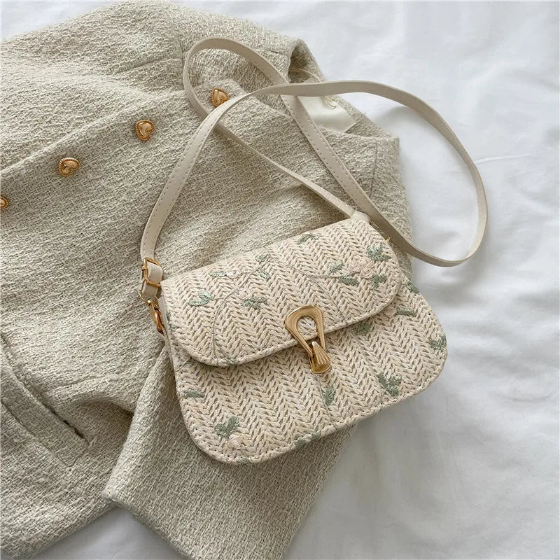 Lace Flower Crossbody Straw Bag for Girls