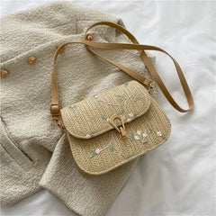 Lace Flower Crossbody Straw Bag for Girls