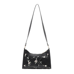 Women Embroidery Flower Underarm Bag Retro Solid Handbags