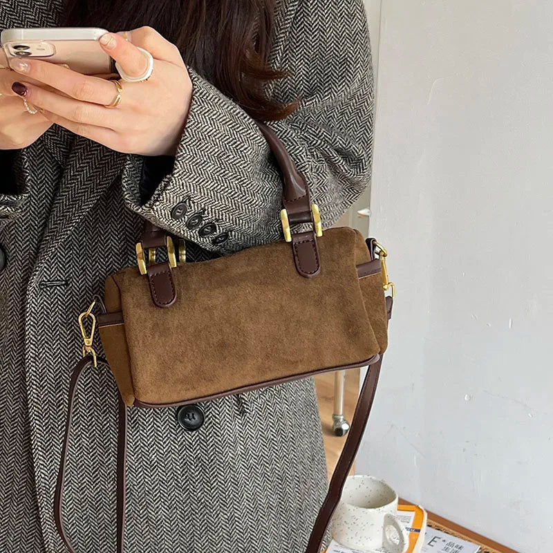 Matte Leather Bucket Shoulder Bag Women Top-handle Purse Crossbody