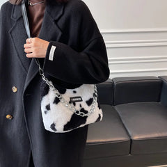 Chain Plush Shoulder Messenger Bag Casual Adjustable Strap