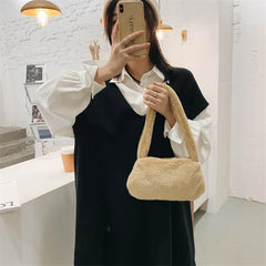 Leopard Print Furry Plush Shoulder Bag for Women