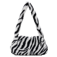 Leopard Print Furry Plush Shoulder Bag for Women