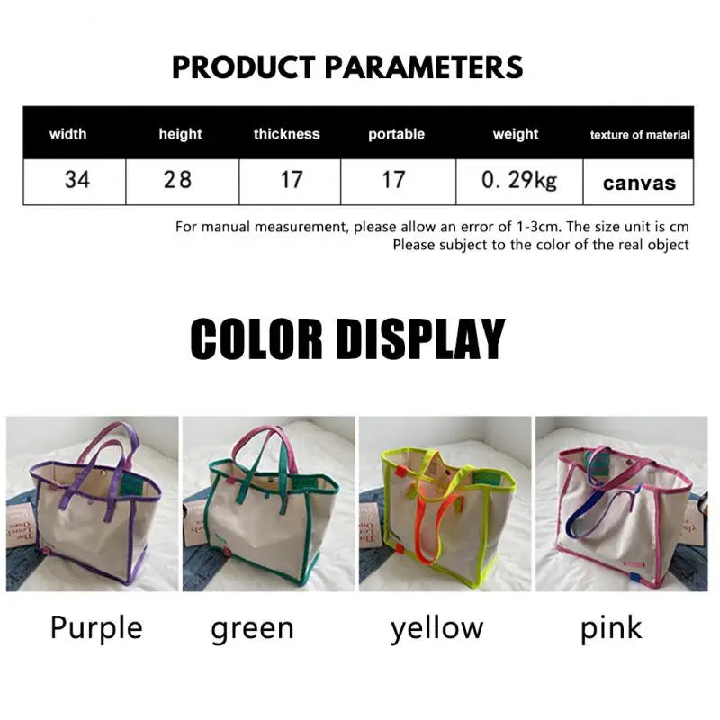Canvas Letters Tote Bag Large Capacity Women Shoulder Bag