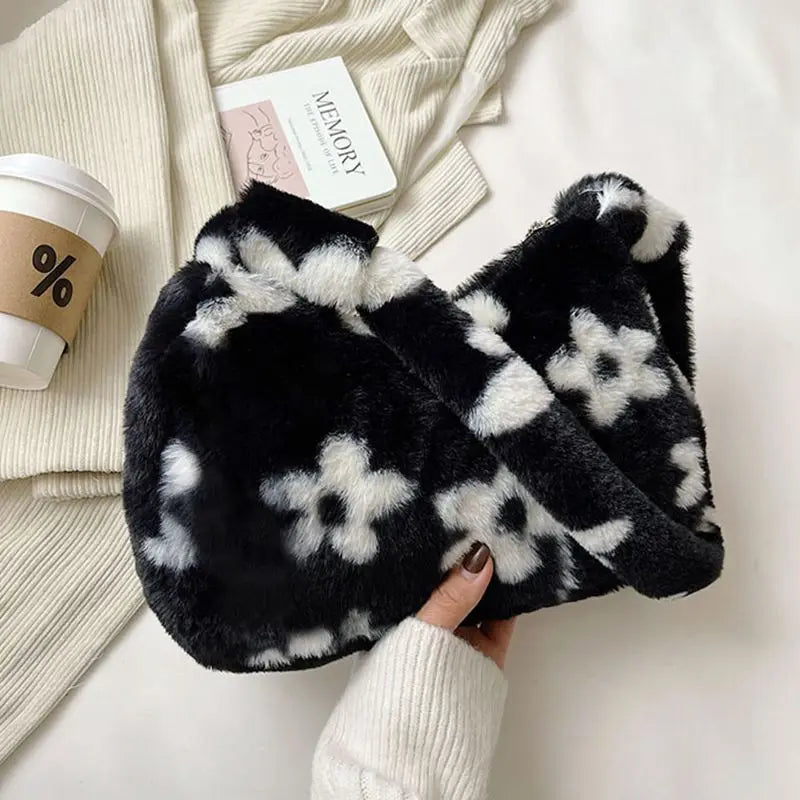 Flower Fluffy Shoulder Bag Autumn Women Bags