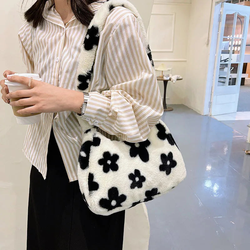 Flower Fluffy Shoulder Bag Autumn Women Bags