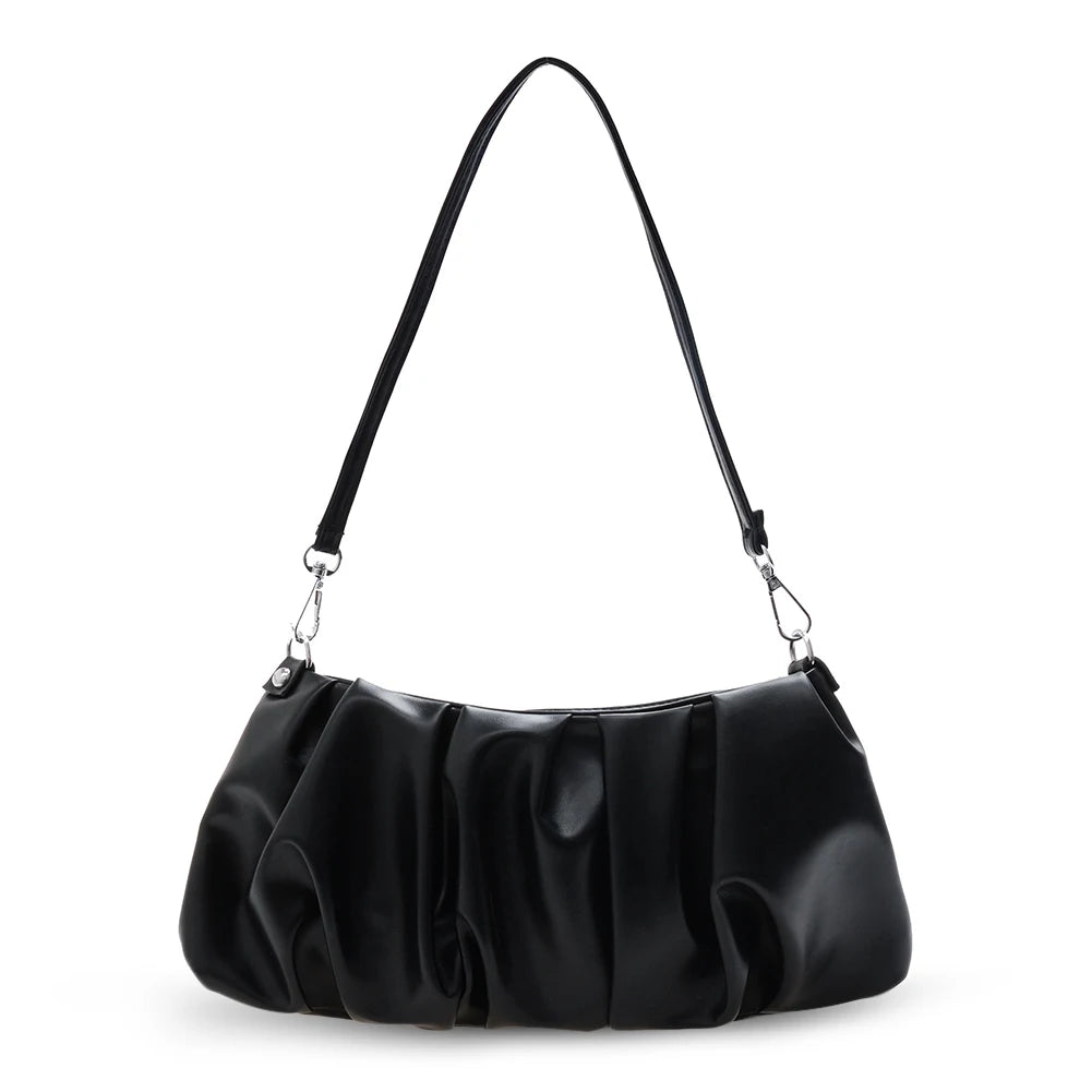 Ladies Cloud Pleated Handbag PU Leather Tote