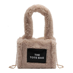 Plush Tote Bag Winter Shopping Crossbody Chain Shoulder Handbag