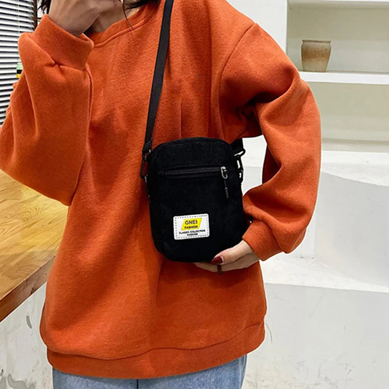 Corduroy Multi-layer Shoulder Bag Zipper Messenger Bag