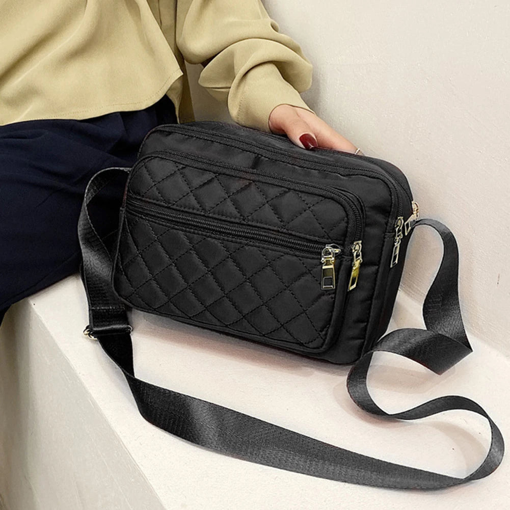 Canvas Checker Crossbody Bag Large Capacity Purse Handbags