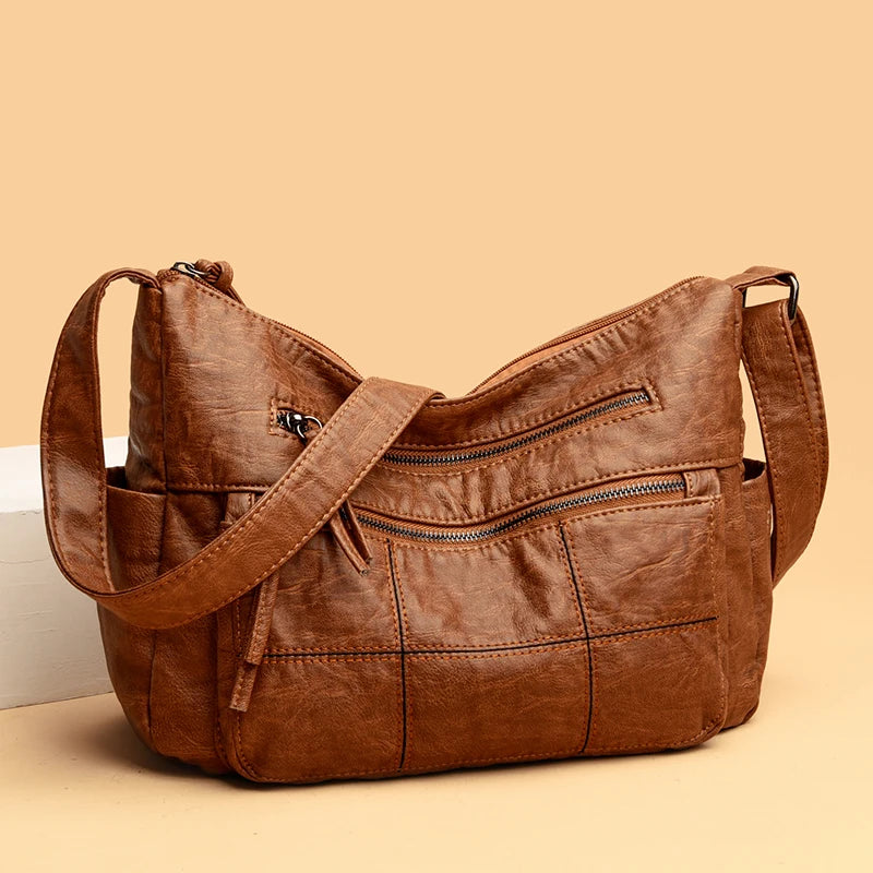 Soft Leather Shoulder Messenger Bag Large Capacity Crossbody Tote for Women
