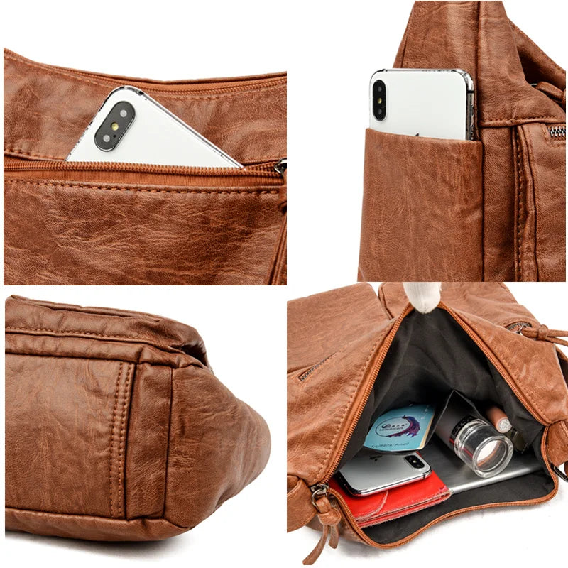 Soft Leather Shoulder Messenger Bag Large Capacity Crossbody Tote for Women