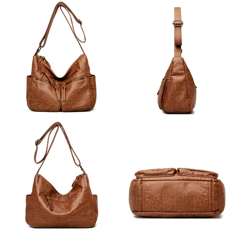 Soft Leather Shoulder Messenger Bag Large Capacity Crossbody Tote for Women