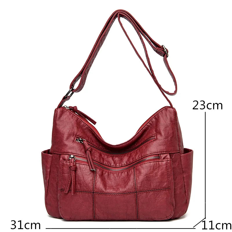 Soft Leather Shoulder Messenger Bag Large Capacity Crossbody Tote for Women