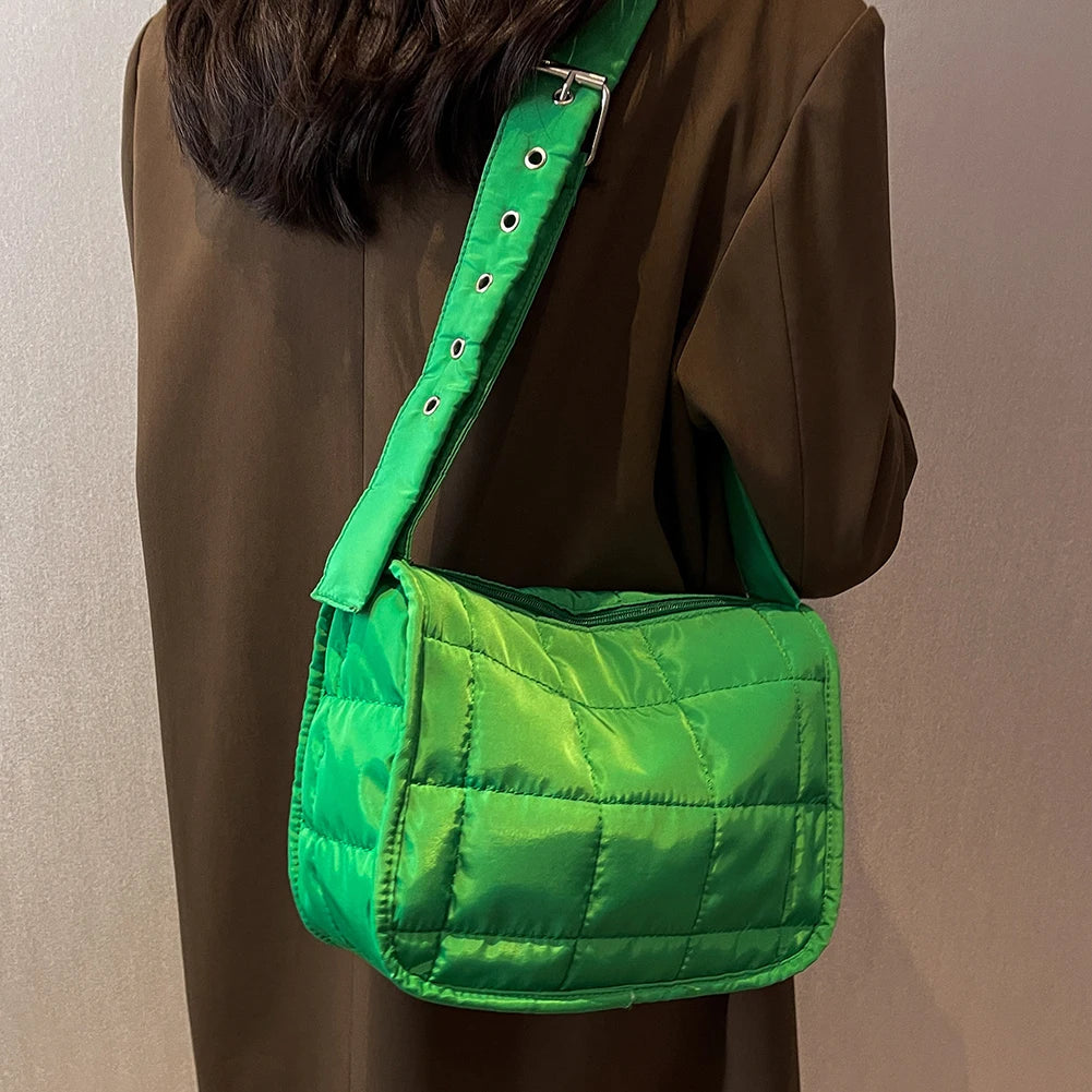 Quilted Cotton Crossbody Hand Bag Solid Adjustable Strap