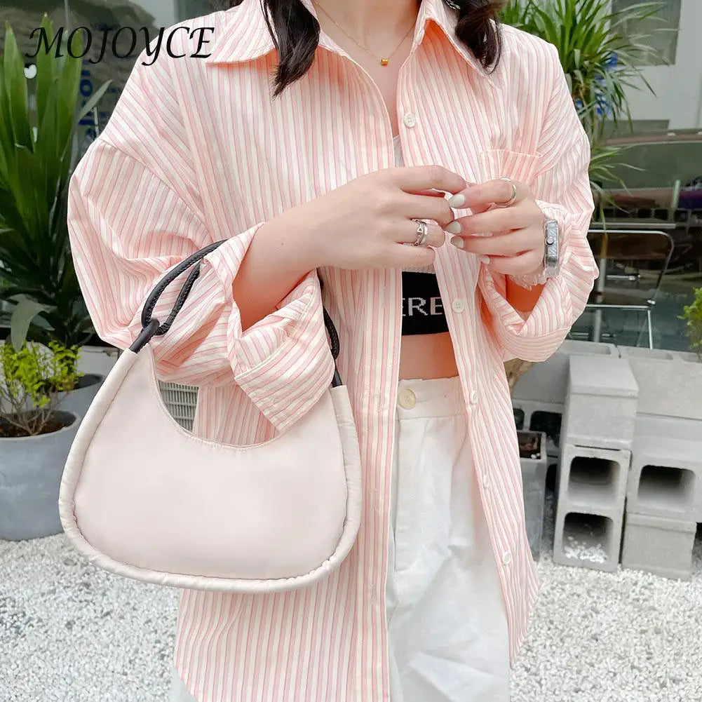 Nylon Shoulder Bag Solid Half Moon Crescent Handbag