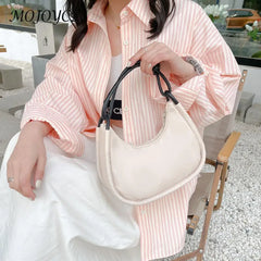Nylon Shoulder Bag Solid Half Moon Crescent Handbag