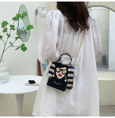 Lady Face Box Shaped Party Clutch Chain Shoulder Bag