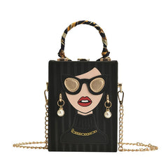Lady Face Box Shaped Party Clutch Chain Shoulder Bag