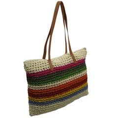 Rainbow Lady Handbag Beach Straw Bag