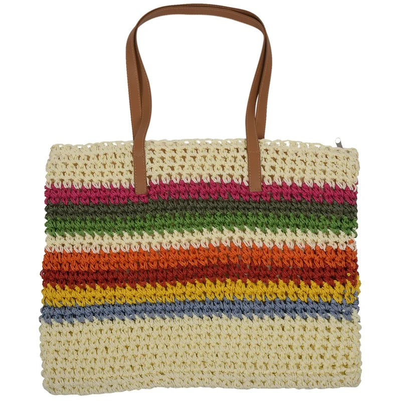 Rainbow Lady Handbag Beach Straw Bag