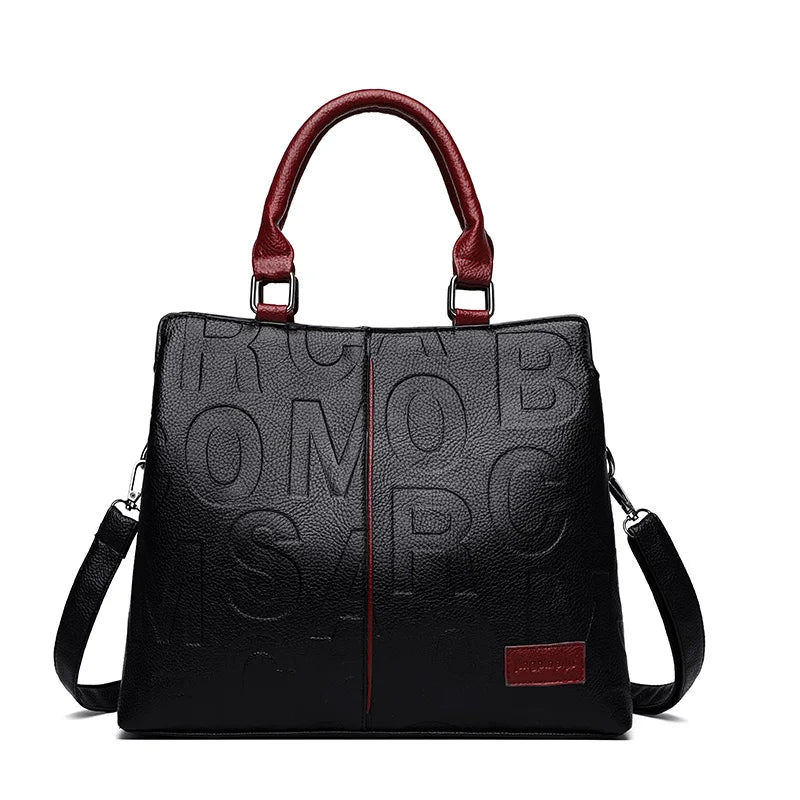 Retro Casual Lady Large Capacity Handbag Letter Leather Handbags
