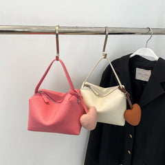 Women's Solid Handbags w/ Love Pendant, Leather Crossbody Bag