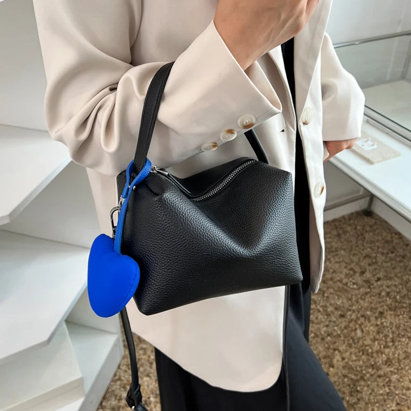 Women's Solid Handbags w/ Love Pendant, Leather Crossbody Bag