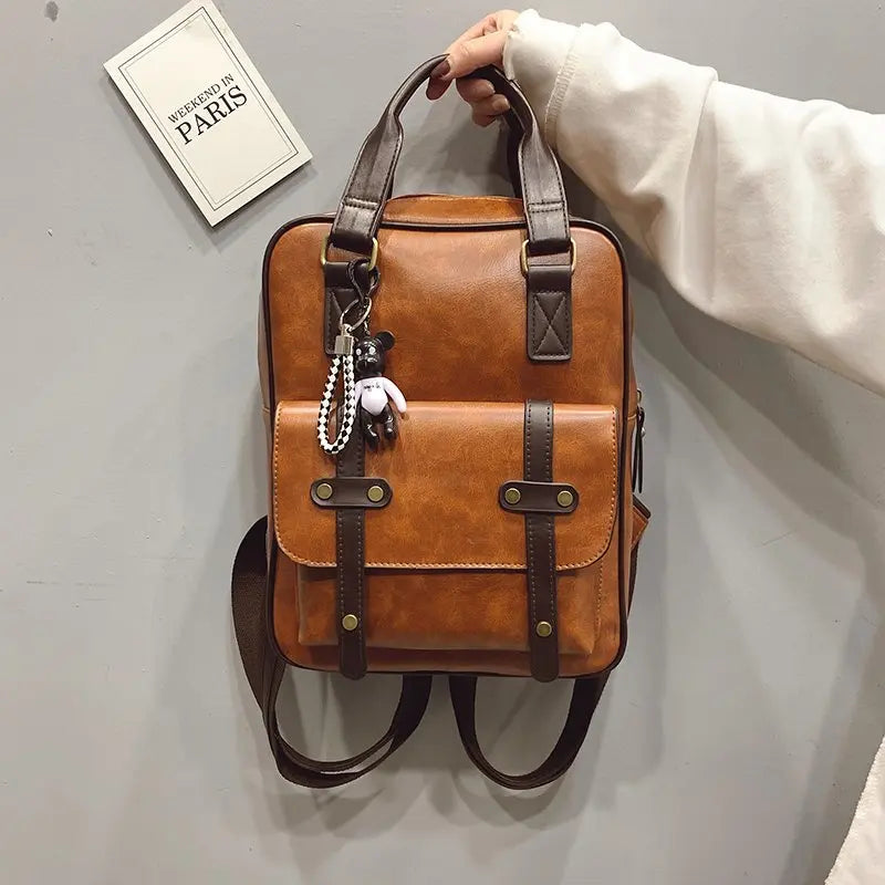 Lady Student Backpack PU Leather Waterproof School Bag