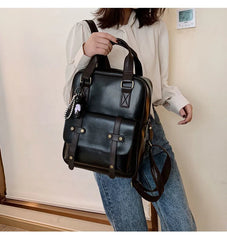 Lady Student Backpack PU Leather Waterproof School Bag