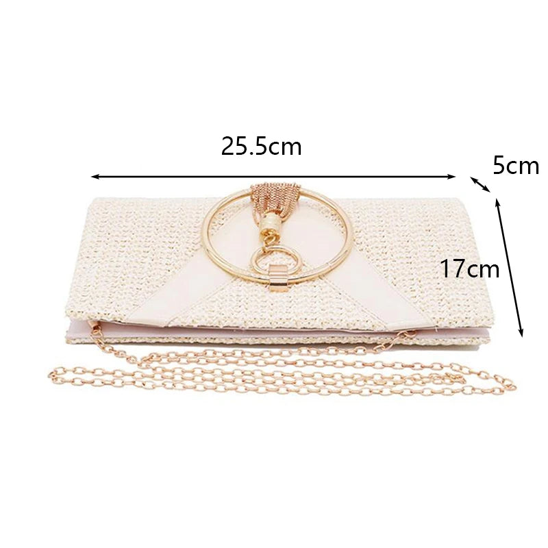 Women Summer Handbag Metal Handle Tassel Band Crossbody Purse