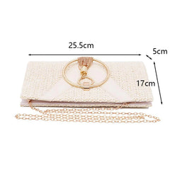 Women Summer Handbag Metal Handle Tassel Band Crossbody Purse
