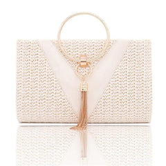 Women Summer Handbag Metal Handle Tassel Band Crossbody Purse