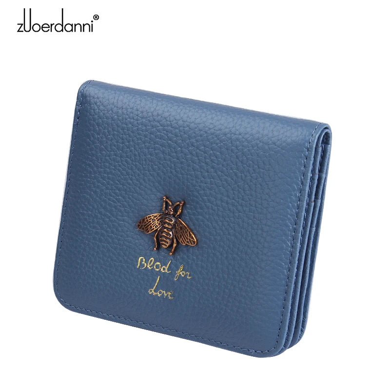 Lady Zipper Wallet Leather Thin Short Wallets Women Small bee metal Purse