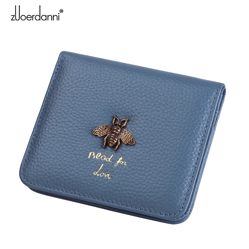 Lady Zipper Wallet Leather Thin Short Wallets Women Small bee metal Purse