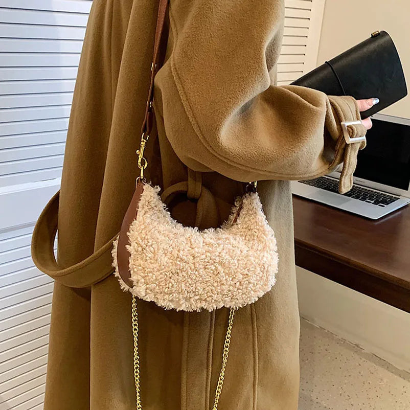 Plush Chains Handbags Soft Messenger Bags For Women