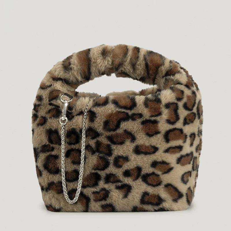 Lambswool Women Handbag Hobos Shoulder Bags Faux Fur Chains Crossbody Bag