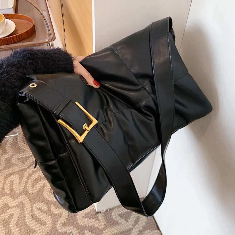 Large Capacity Women's Shoulder Bag Down Texture Messenger Bag