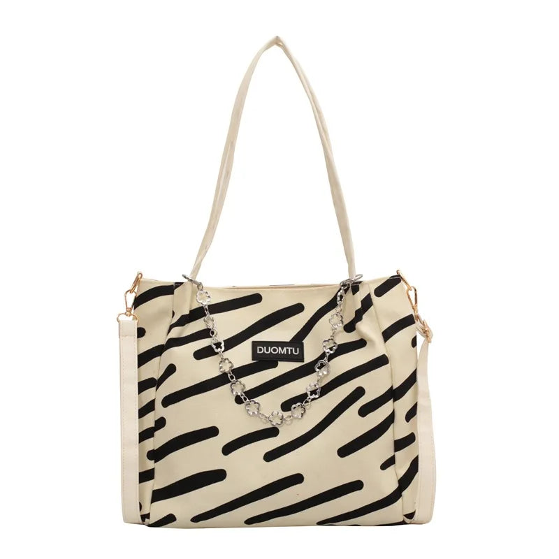 Large Capacity Beach Shopping Tote Bag Ladies Striped Vintage Canvas Handbag