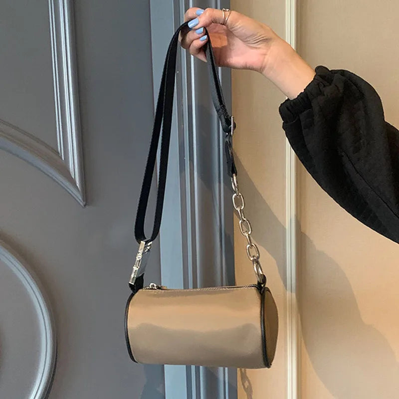 Large PU Leather Shoulder Bag Woman Casual Tote Nylon Solid Handbag Crossbody