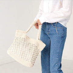 Straw Beach Shoulder Tote Handbag Hollow Out Shopping Bag