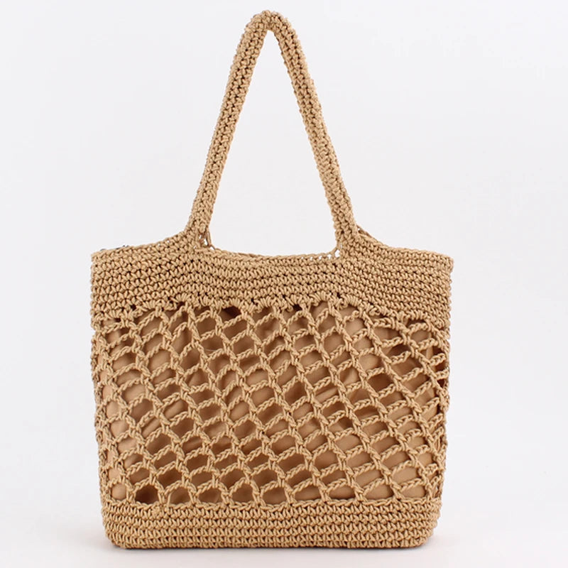 Straw Beach Shoulder Tote Handbag Hollow Out Shopping Bag