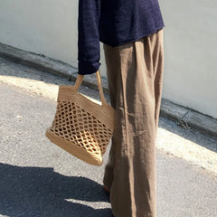 Straw Beach Shoulder Tote Handbag Hollow Out Shopping Bag