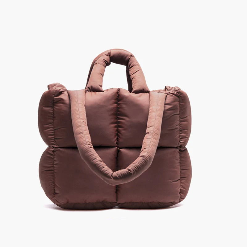 Large Quilted Nylon Tote Handbag Shoulder Bag