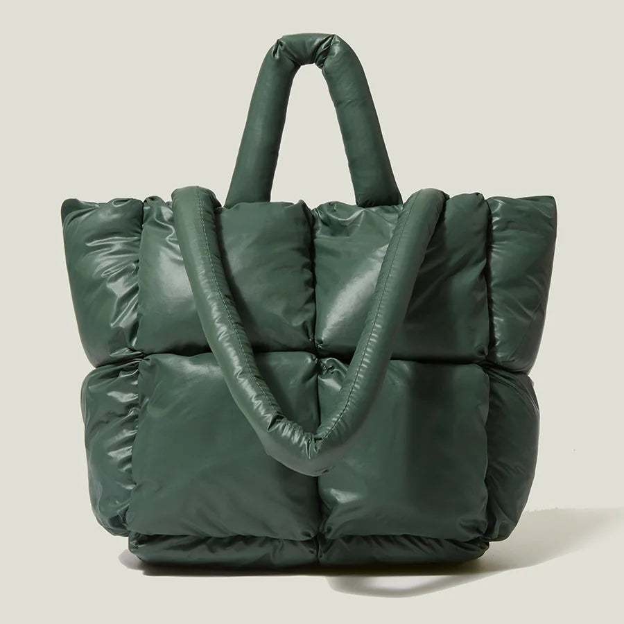 Quilted Nylon Shoulder Bag Winter Purse Large Tote Handbag