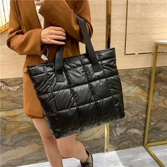 Large Tote Padded Handbags Quilted Women Shoulder Bags Nylon Down Cotton