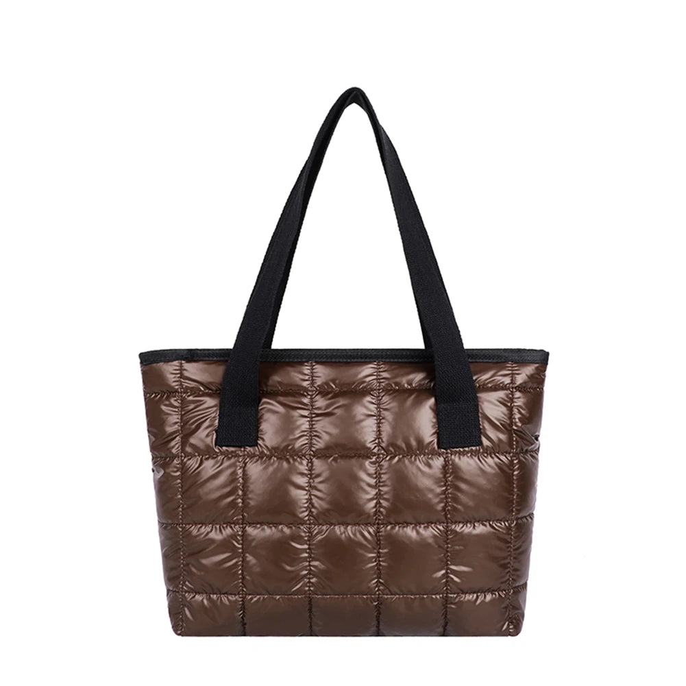 Quilted Nylon Shoulder Bag Padded Handbag Large Tote for Women Winter Purse